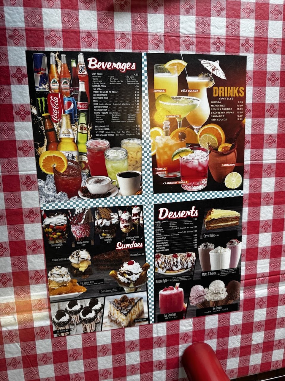 Menu layout with entree names and section headings.